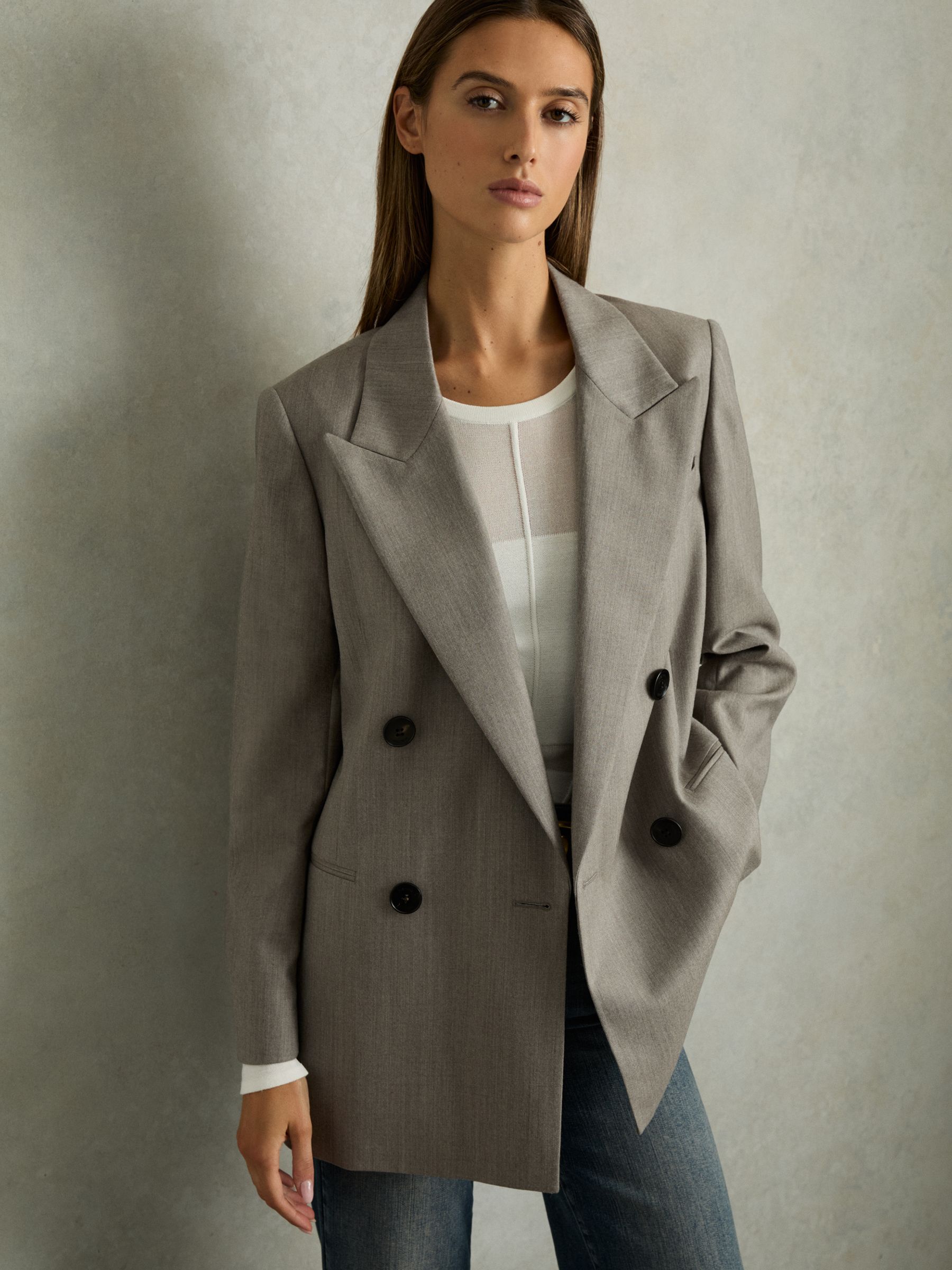 Áo Blazer Dạ Phom Rộng Cổ Điển Hai Hàng Khuy chính hãng