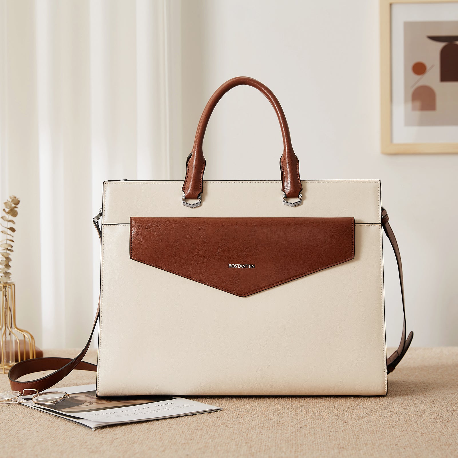 Bostanten Genuine Leather 15.6-inch Laptop Tote