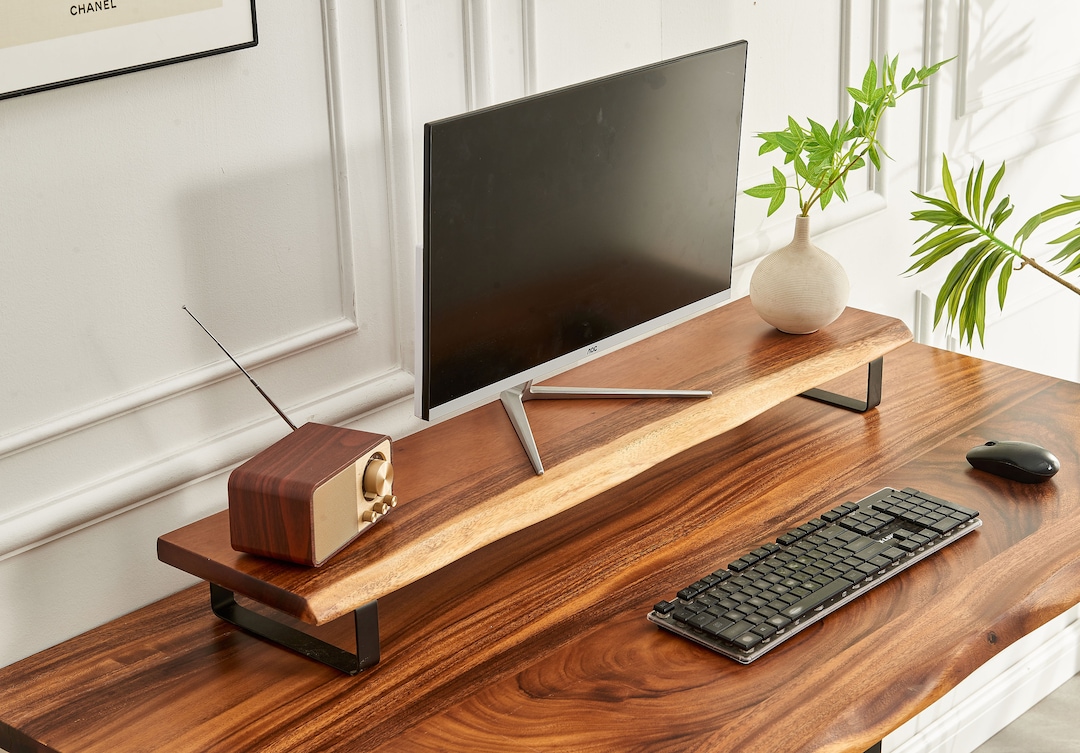 Solid Walnut Wood Desk Shelf & Dual Monitor Riser