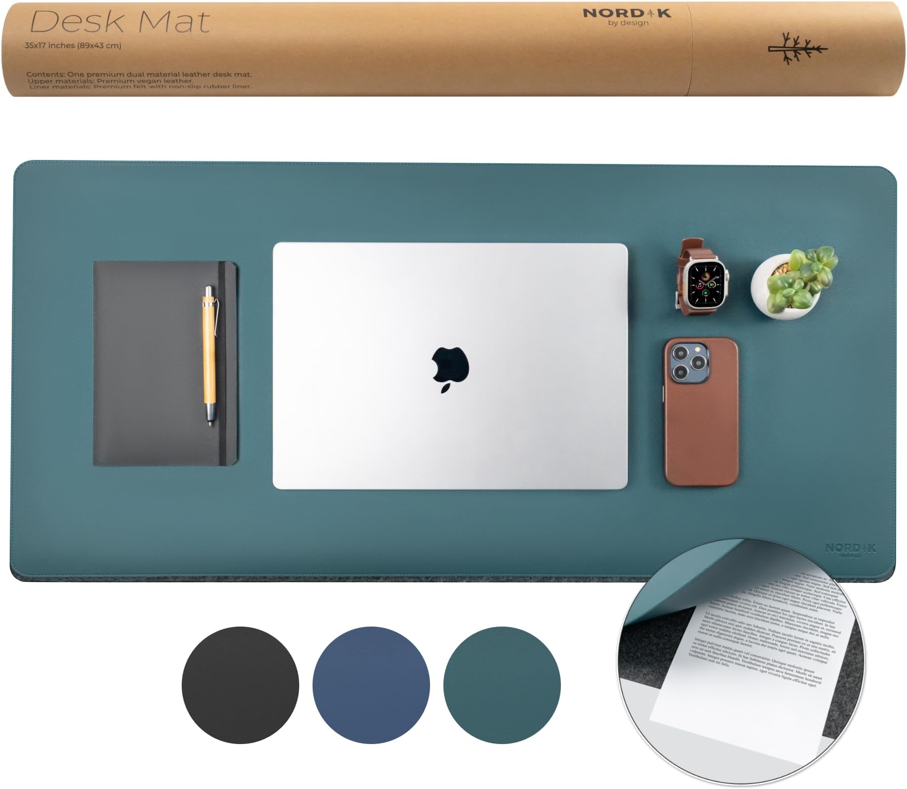 Wool Felt & Vegan Leather Dual-Sided Desk Mat (Large)