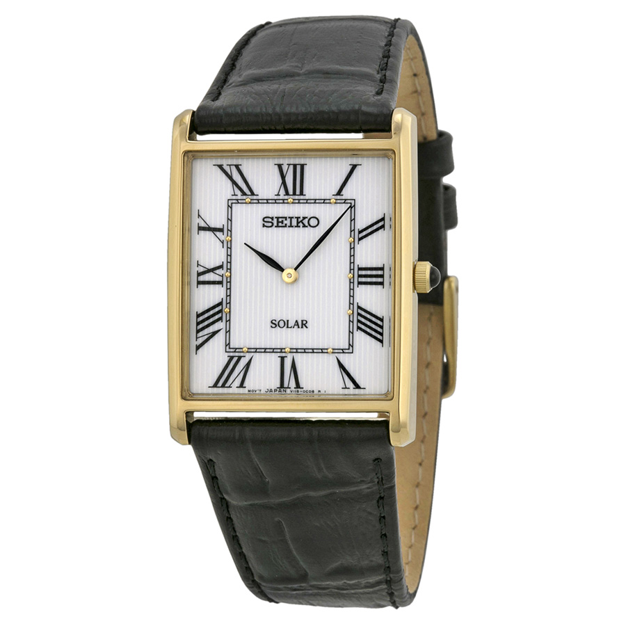 Seiko SUP880 Solar Gold-Tone Rectangular Dress Watch