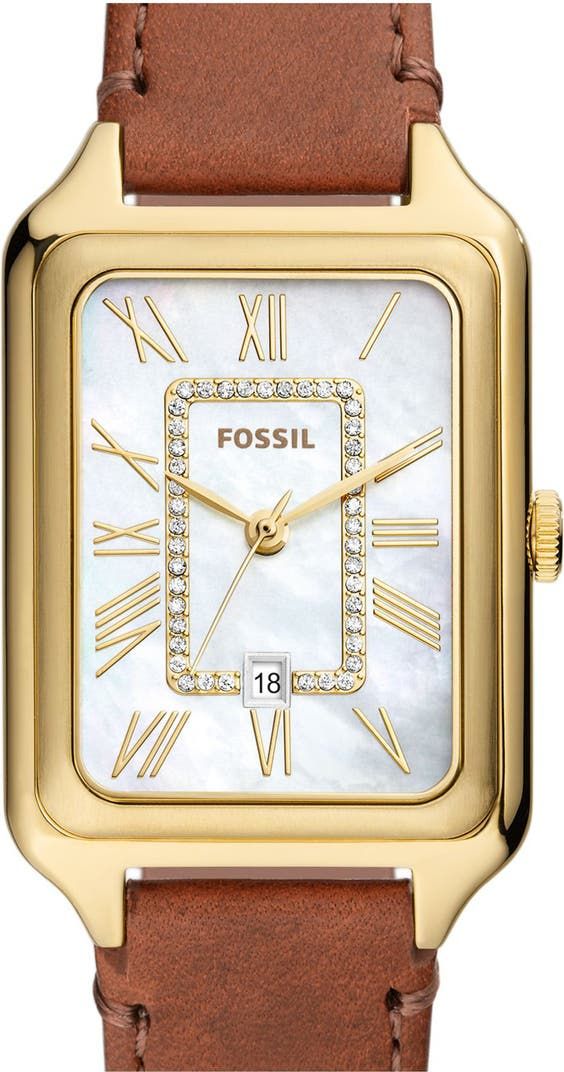 Fossil Raquel Three-Hand Date Rectangular Leather Watch