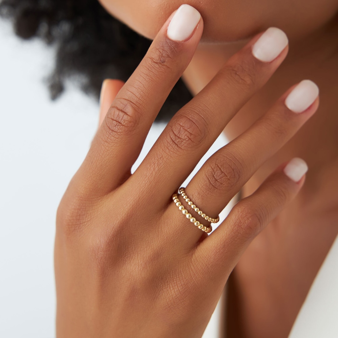 Nhẫn Hạt Bi Tròn Vàng Thật 14K Quince Beaded Ring chính hãng