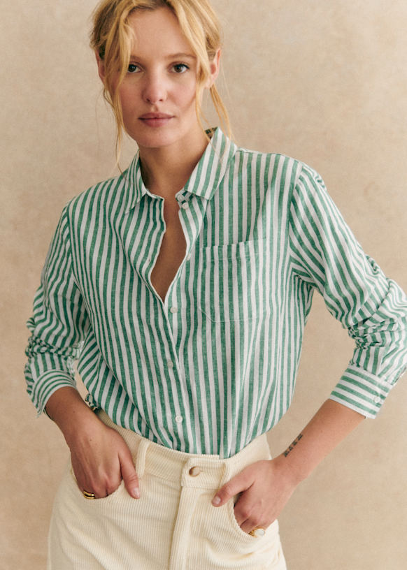 Áo Sơ Mi Sezane Tomboy Cotton Hữu Cơ Phong Cách Pháp chính hãng