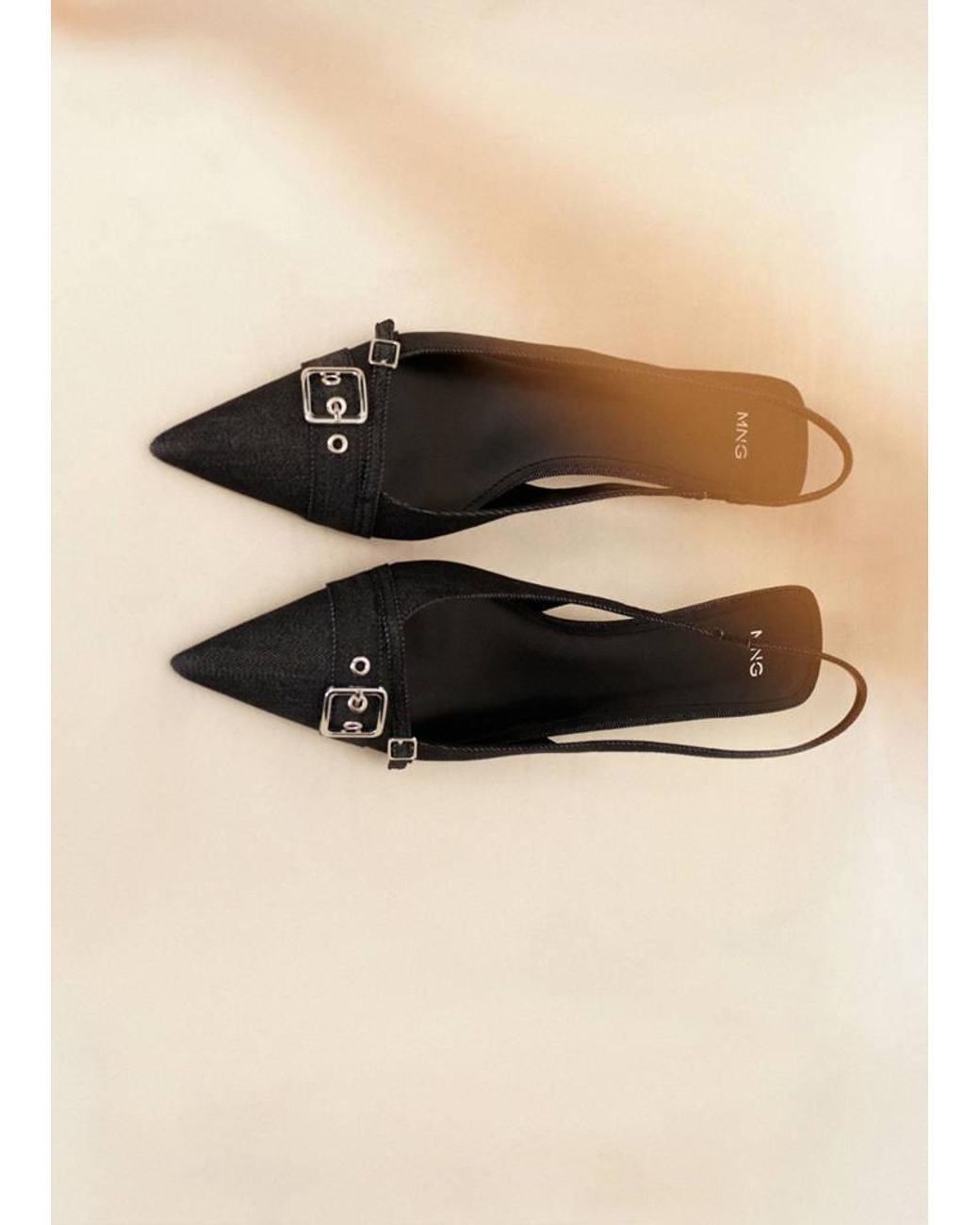 Giày Slingback Mango Da Thật Khóa Kim Loại Mũi Vuốt Nhọn chính hãng