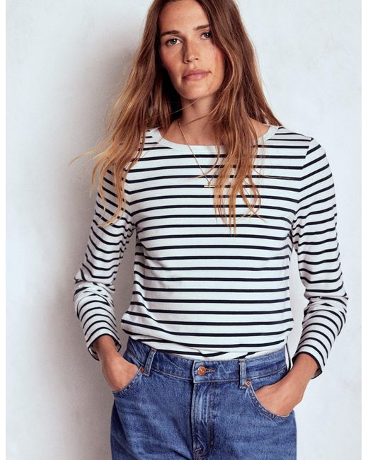 Boden Long Sleeve Breton Top in Pure Cotton
