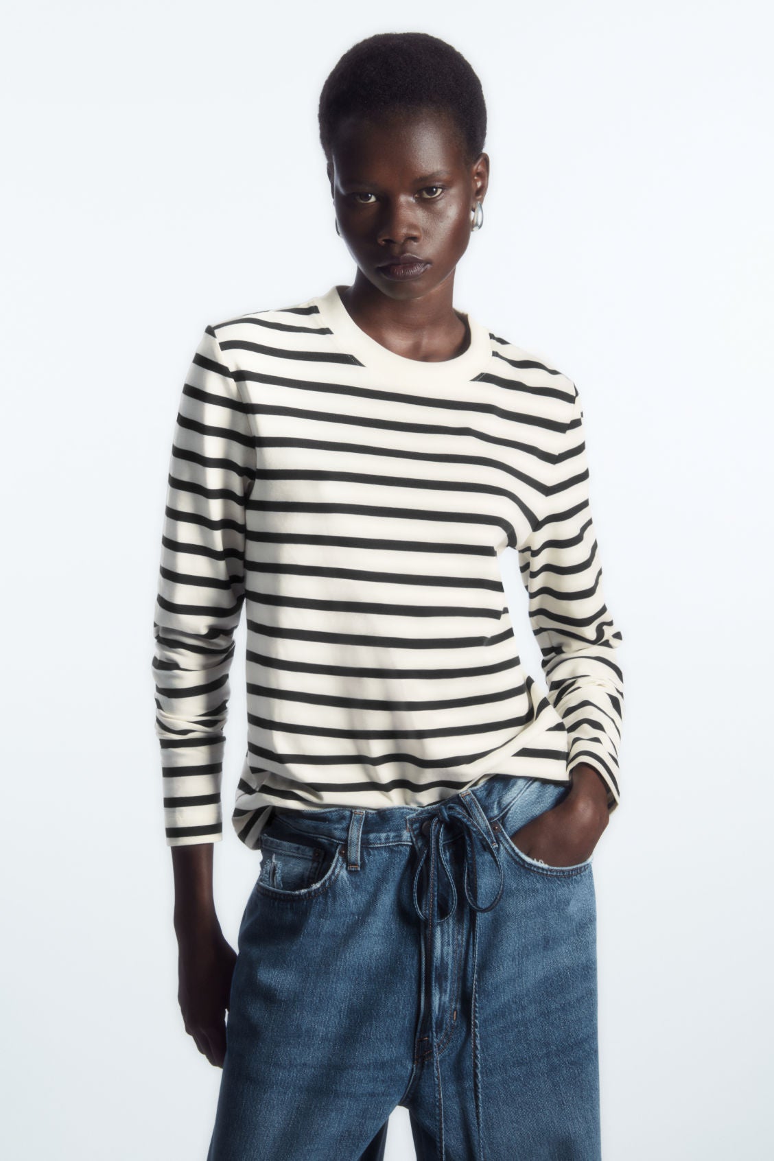 Cos Striped Heavyweight Cotton Long-Sleeve Top