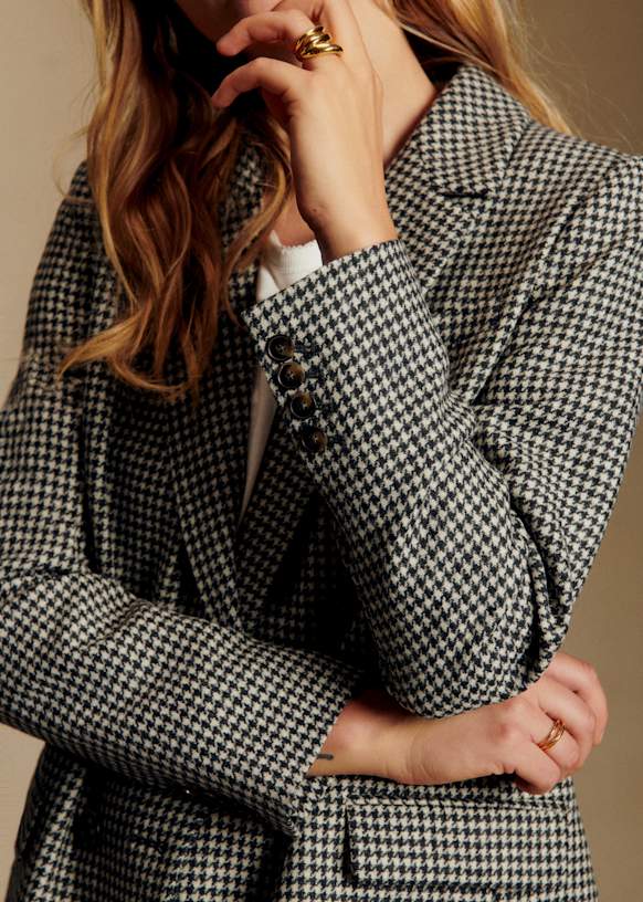 Sezane Christie Jacket in Houndstooth Wool