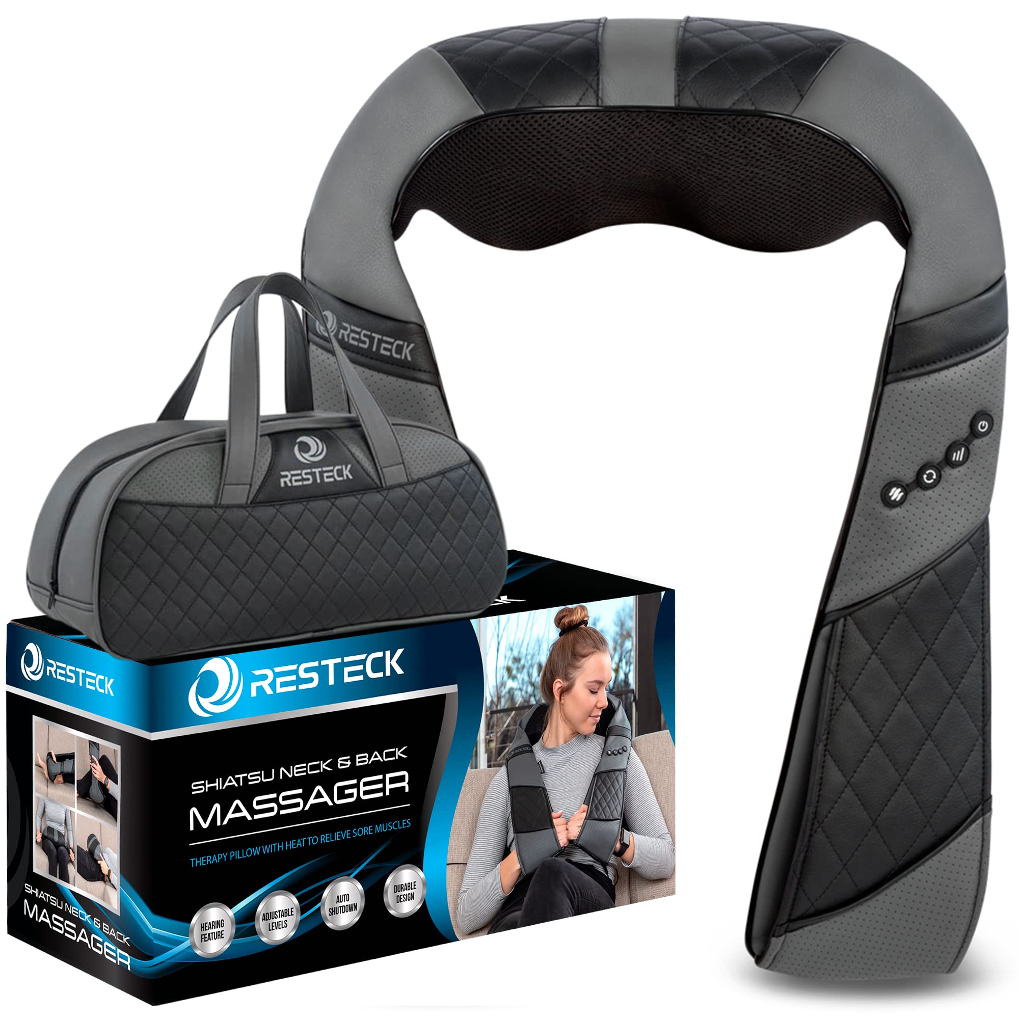 Resteck Shiatsu Neck, Back and Body Massager in Leather Case