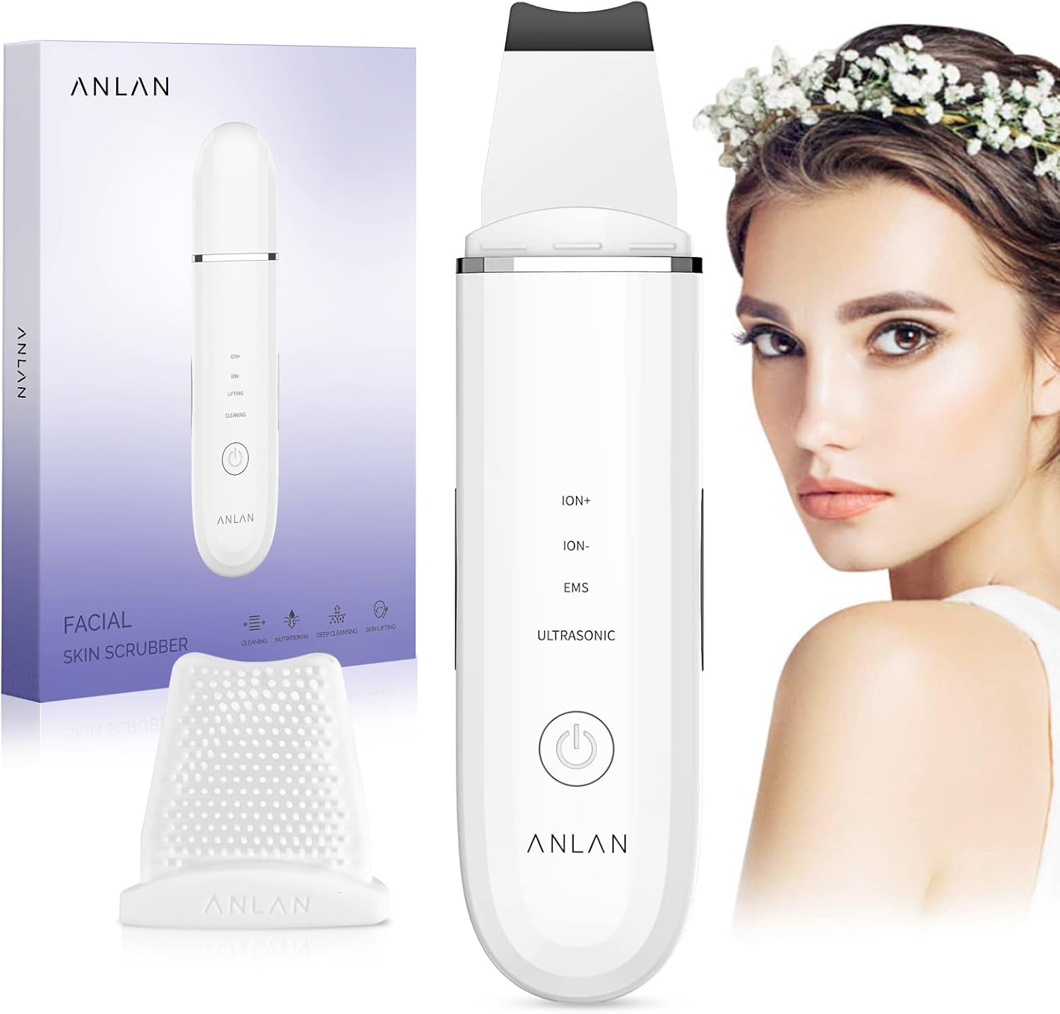 ANLAN 4-in-1 Ultrasonic Skin Scrubber with EMS - Verified Authentic Packaging