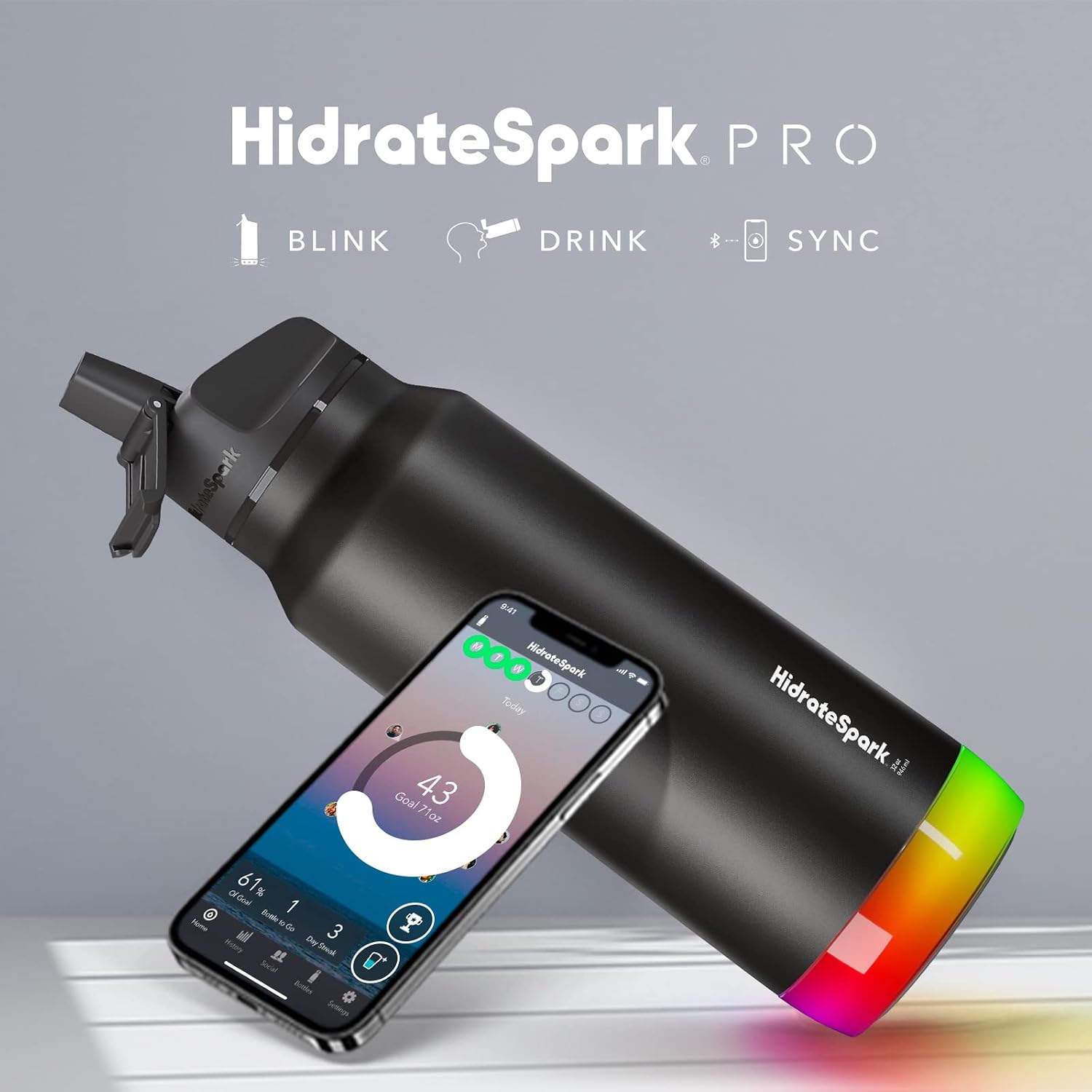 Bình Nước Thông Minh Nhắc Nhở Uống Nước HidrateSpark PRO - Ảnh sản phẩm thực tế chính hãng