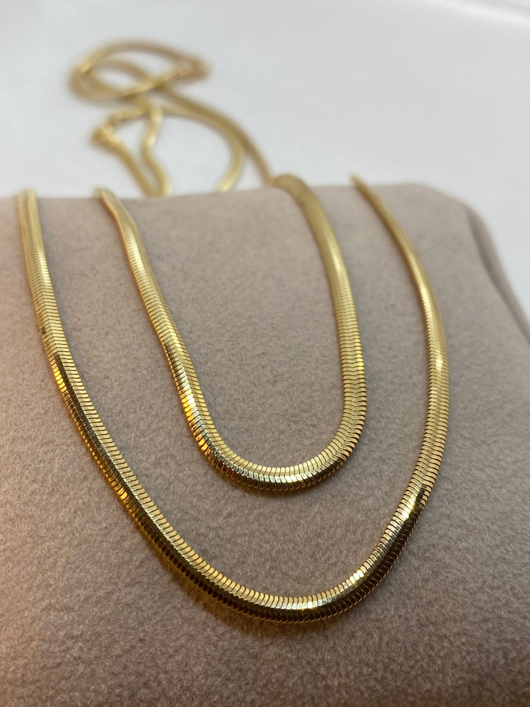 Dainty Flat Herringbone Snake Chain Necklace (3mm)