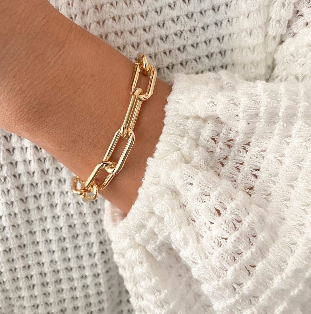 Paperclip Link Chain Bracelet with Toggle Clasp