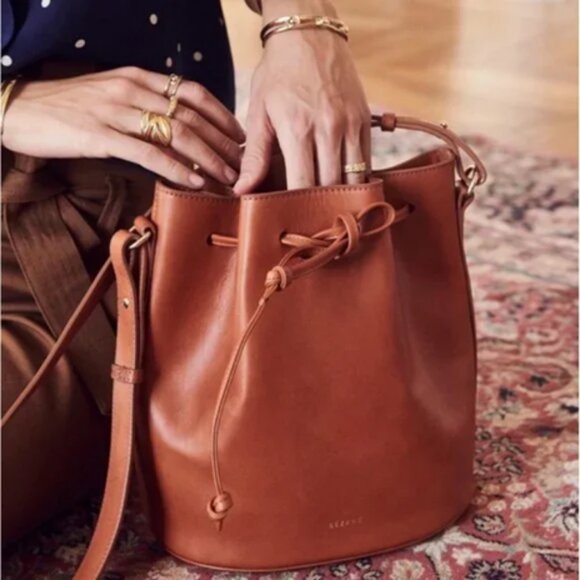 Sézane Farrow Leather Bucket Bag - Verified Authentic Packaging