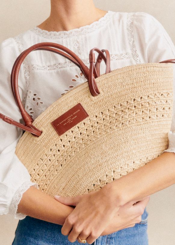 Sézane Justine Handwoven Raffia Basket Bag - Verified Authentic Packaging