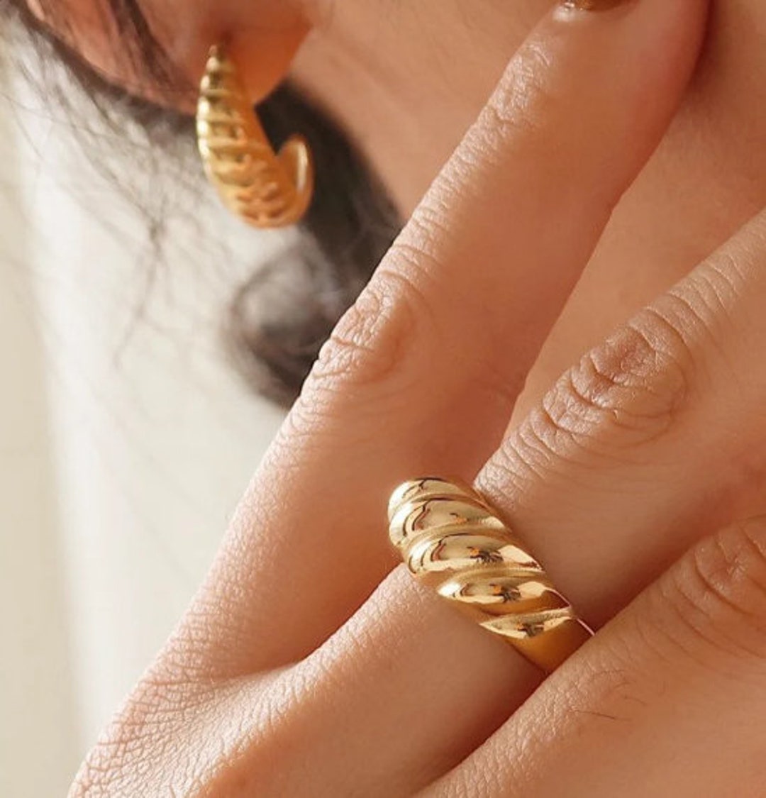 Hey Maeve Croissant Waterproof Gold Dome Ring - Verified Authentic Packaging