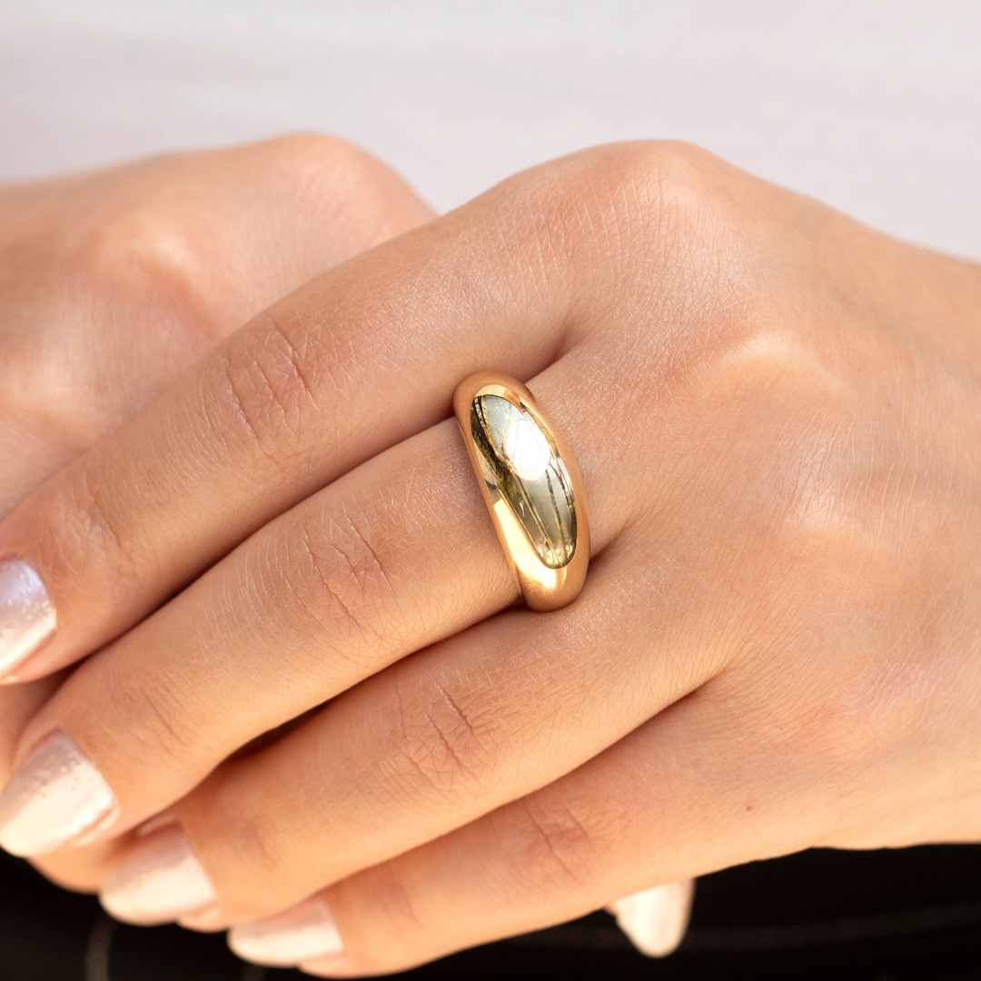 FANCIME 14K Solid Gold Minimalist Dome Ring - Verified Authentic Packaging
