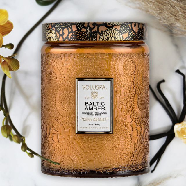 Voluspa Baltic Amber Large Embossed Glass Jar Candle