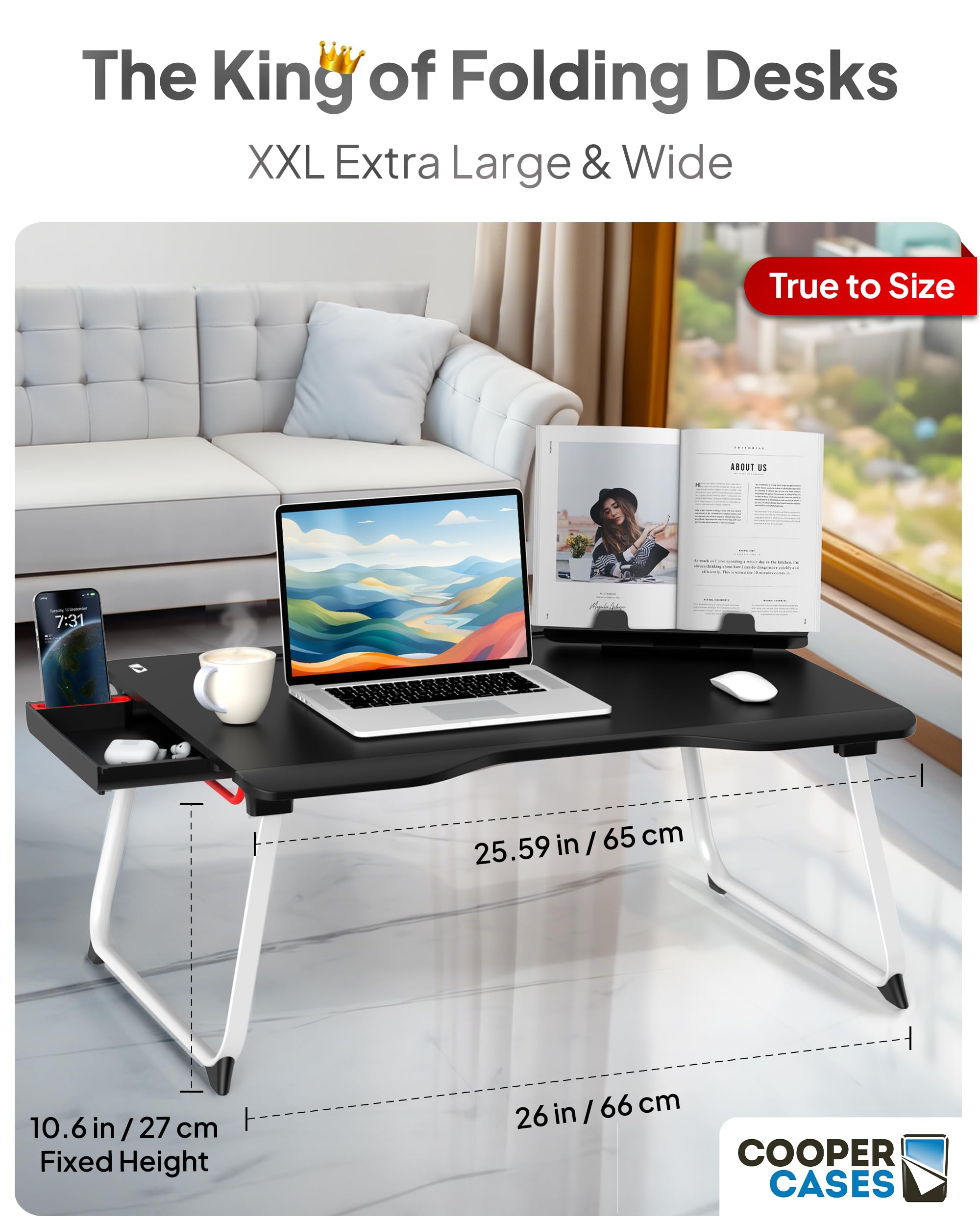 Cooper Mega Table Folding Bed Desk with Book Stand - Verified Authentic Packaging