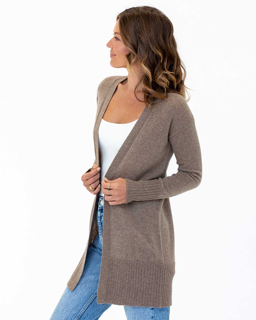 Oversized Cashmere-Feel Open-Front Long Cardigan Coat