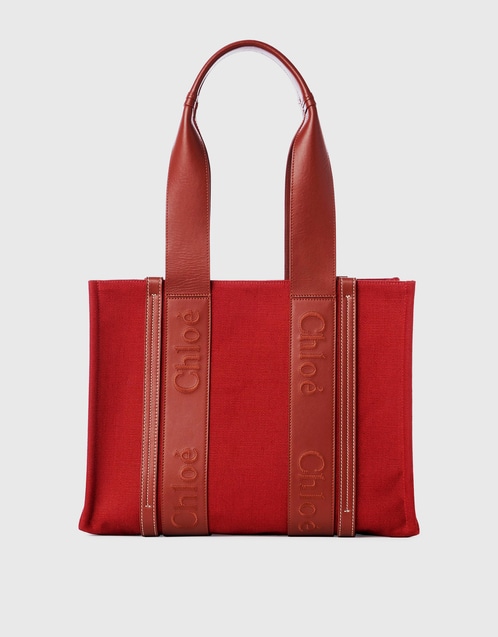 Chloé Woody Medium Tote Bag in Linen Canvas & Leather - Verified Authentic Packaging