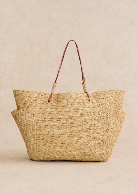 Sézane Paloma Basket in Natural Raffia - Verified Authentic Packaging