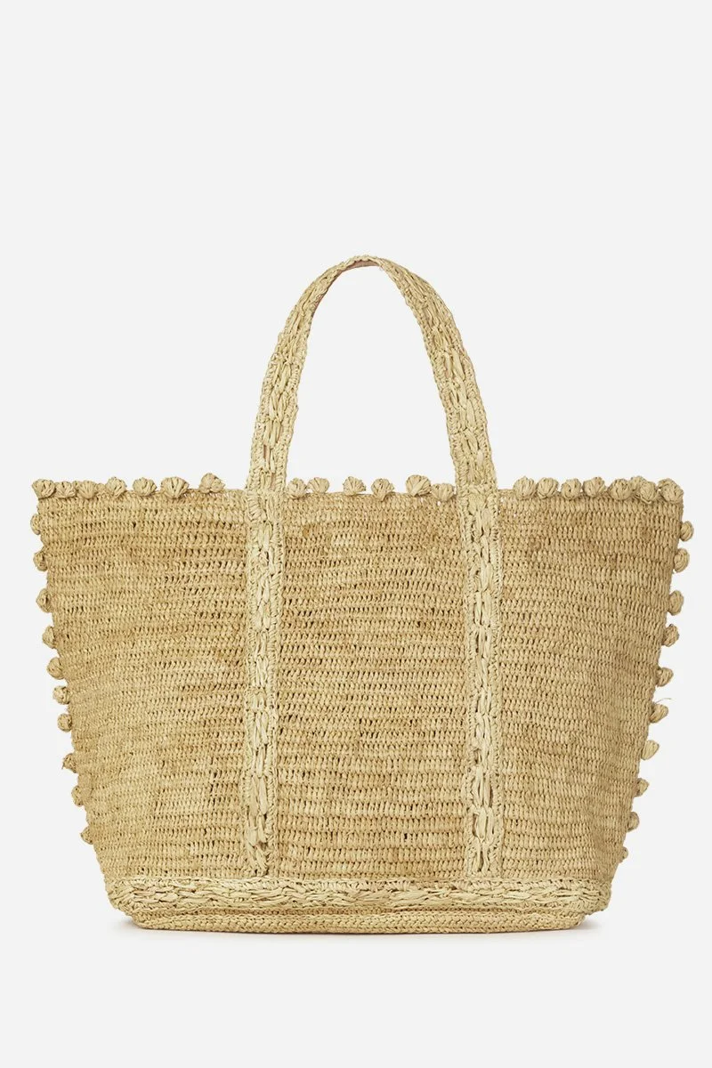 Vanessa Bruno Medium Cabas Canvas & Raffia Tote - Verified Authentic Packaging