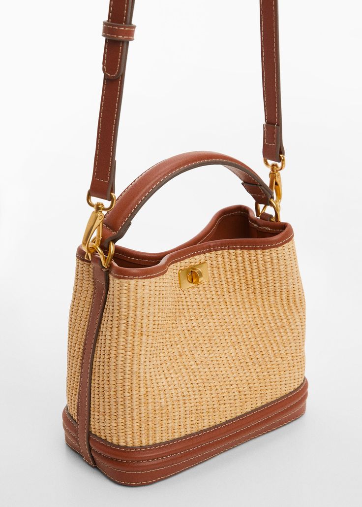 Mango Raffia Tote Bag with Leather-Effect Straps - Verified Authentic Packaging