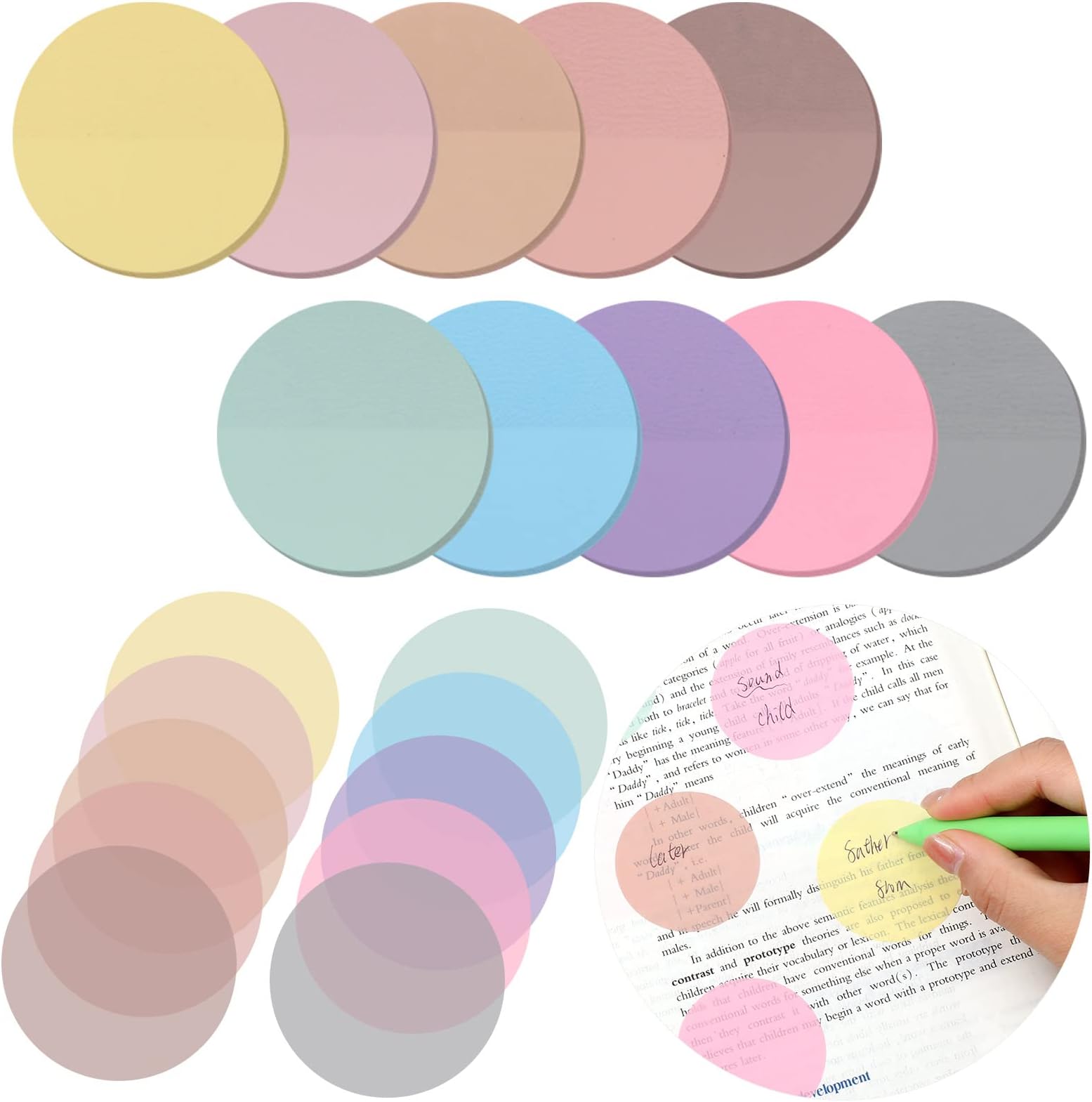 Pastel Minimalist Sticky Notes Pad Set with Transparent Tabs