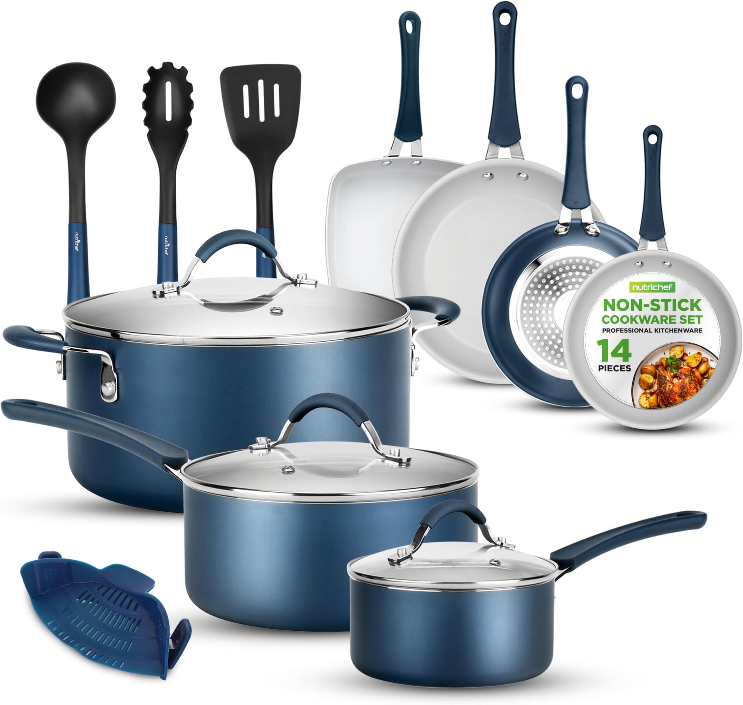 NutriChef 11-Piece Non-Stick Ceramic Kitchen Cookware Set