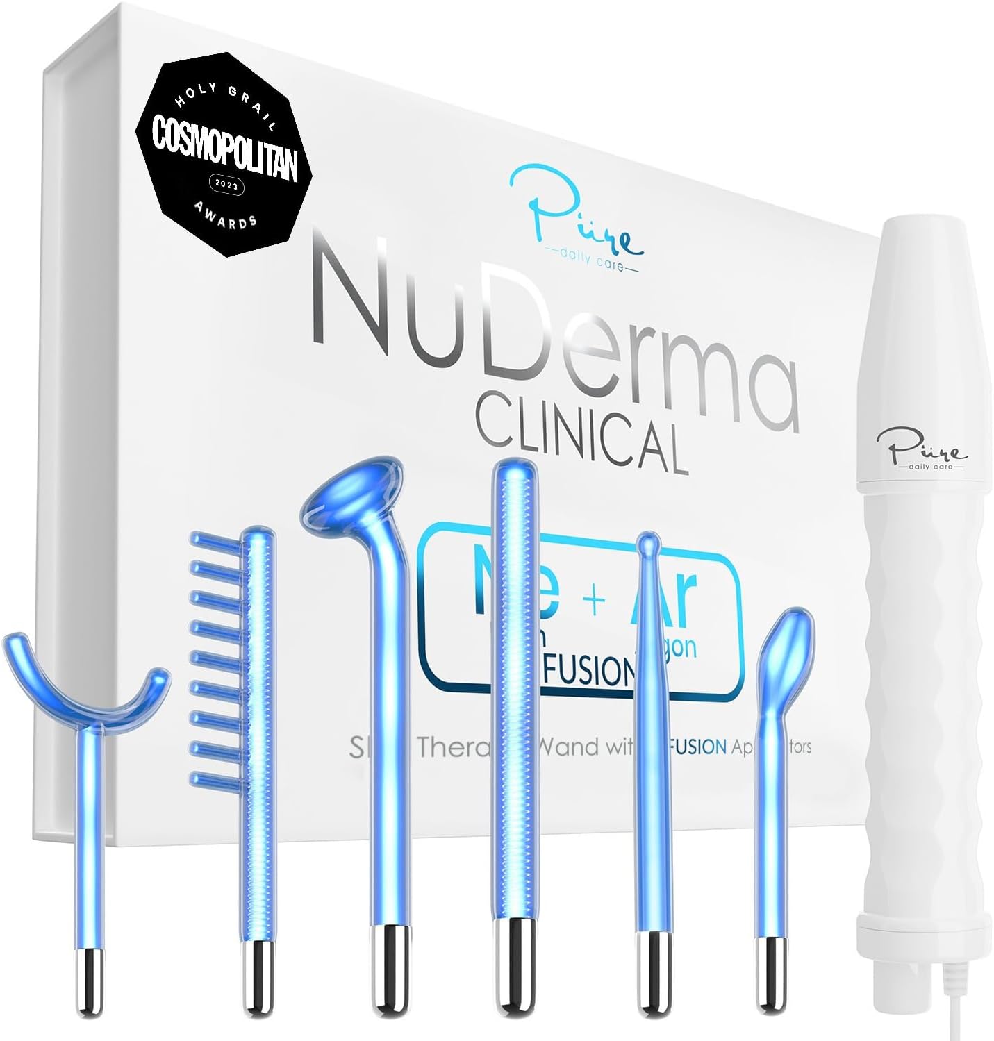 NuDerma Clinical Skin Therapy Wand with Neon & Argon Electrodes