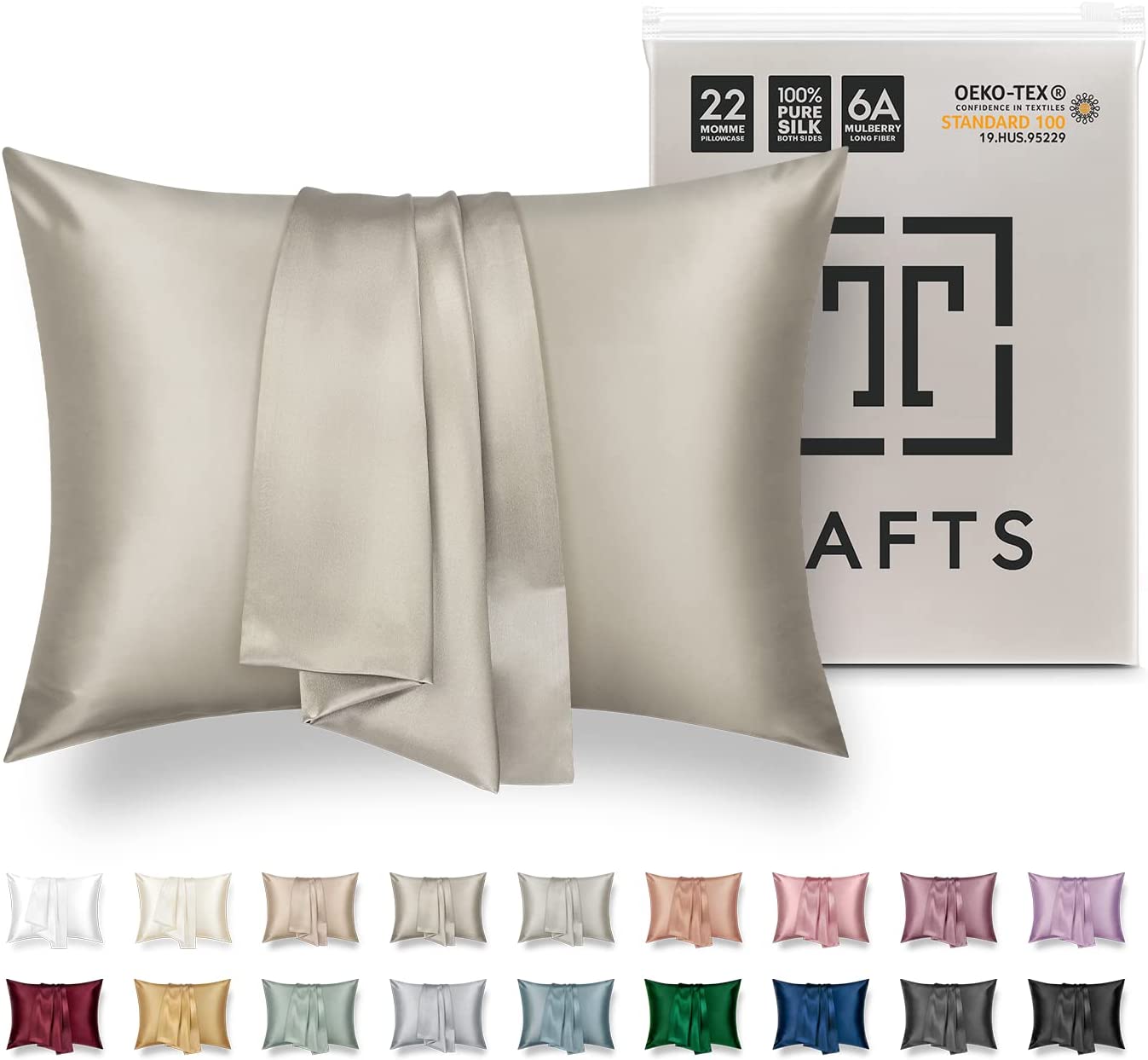 Tafts 100% Pure Mulberry 22 Momme Silk Pillowcase