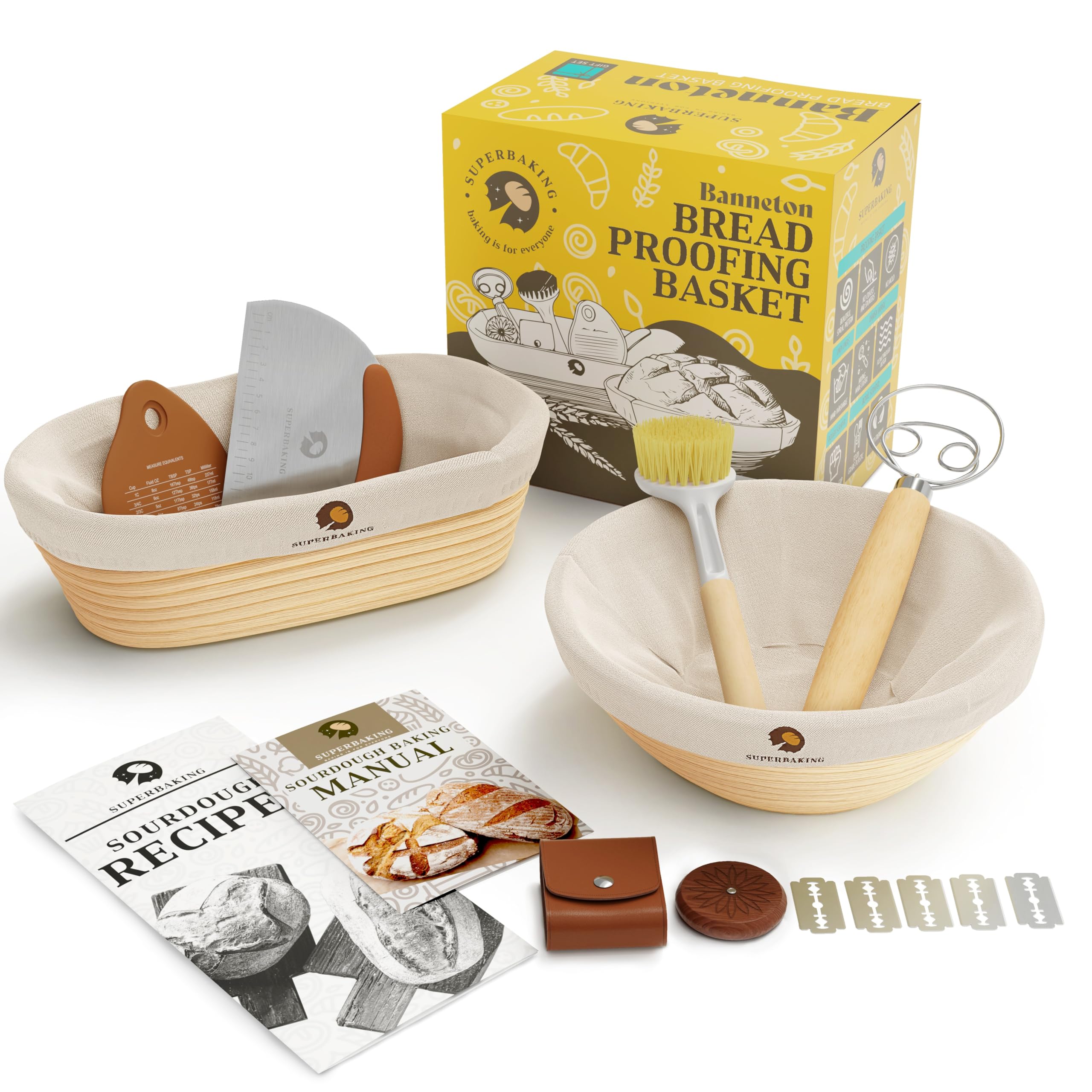 Superbaking Round & Oval Banneton Bread Proofing Basket Set