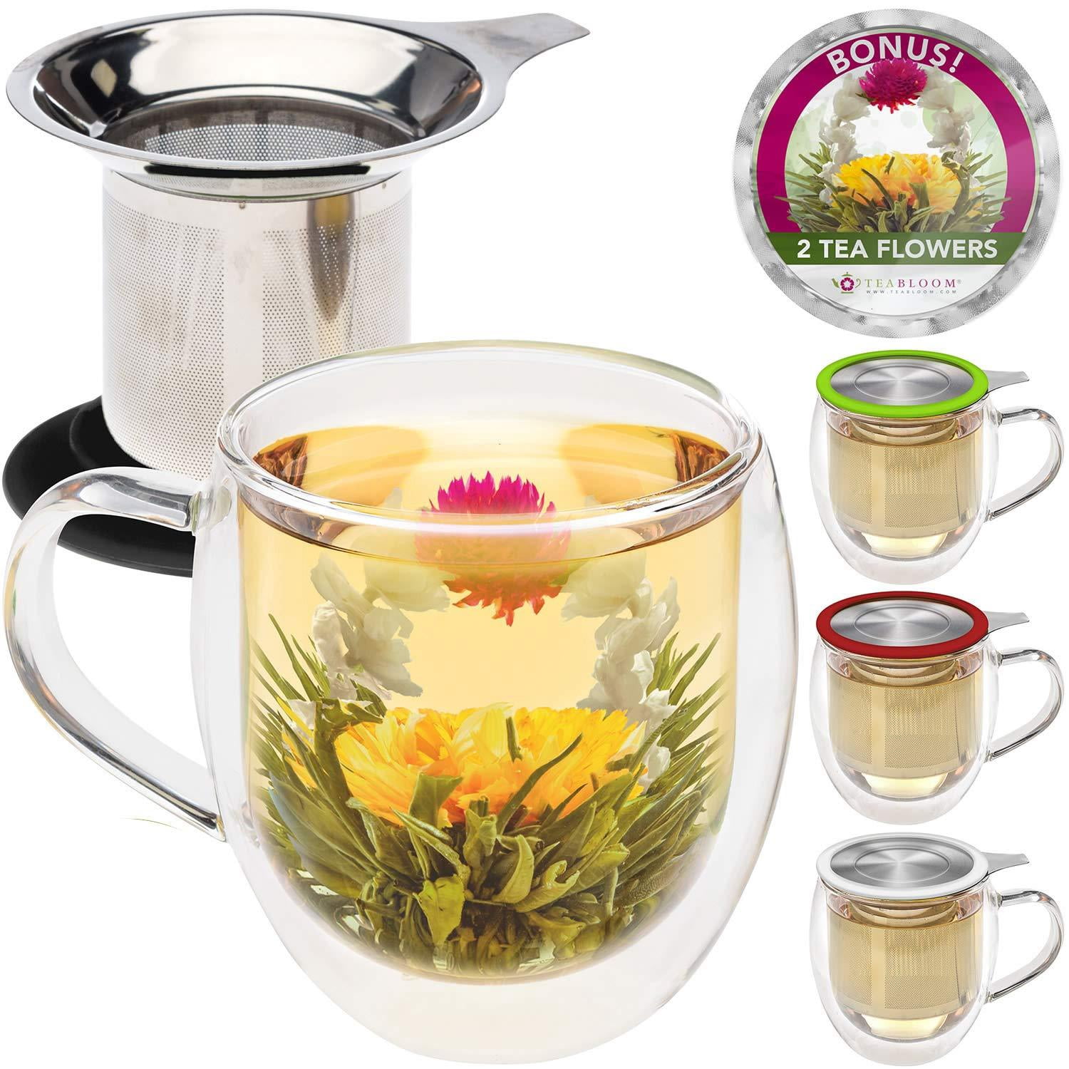 Teabloom All-in-One Double Wall Glass Tumbler with Strainer