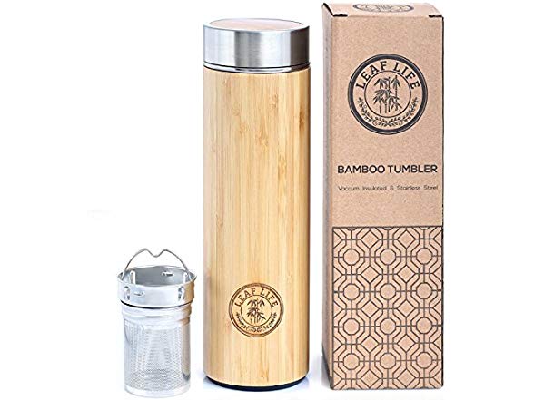 LeafLife Premium Bamboo Double Wall Glass Tumbler Infuser