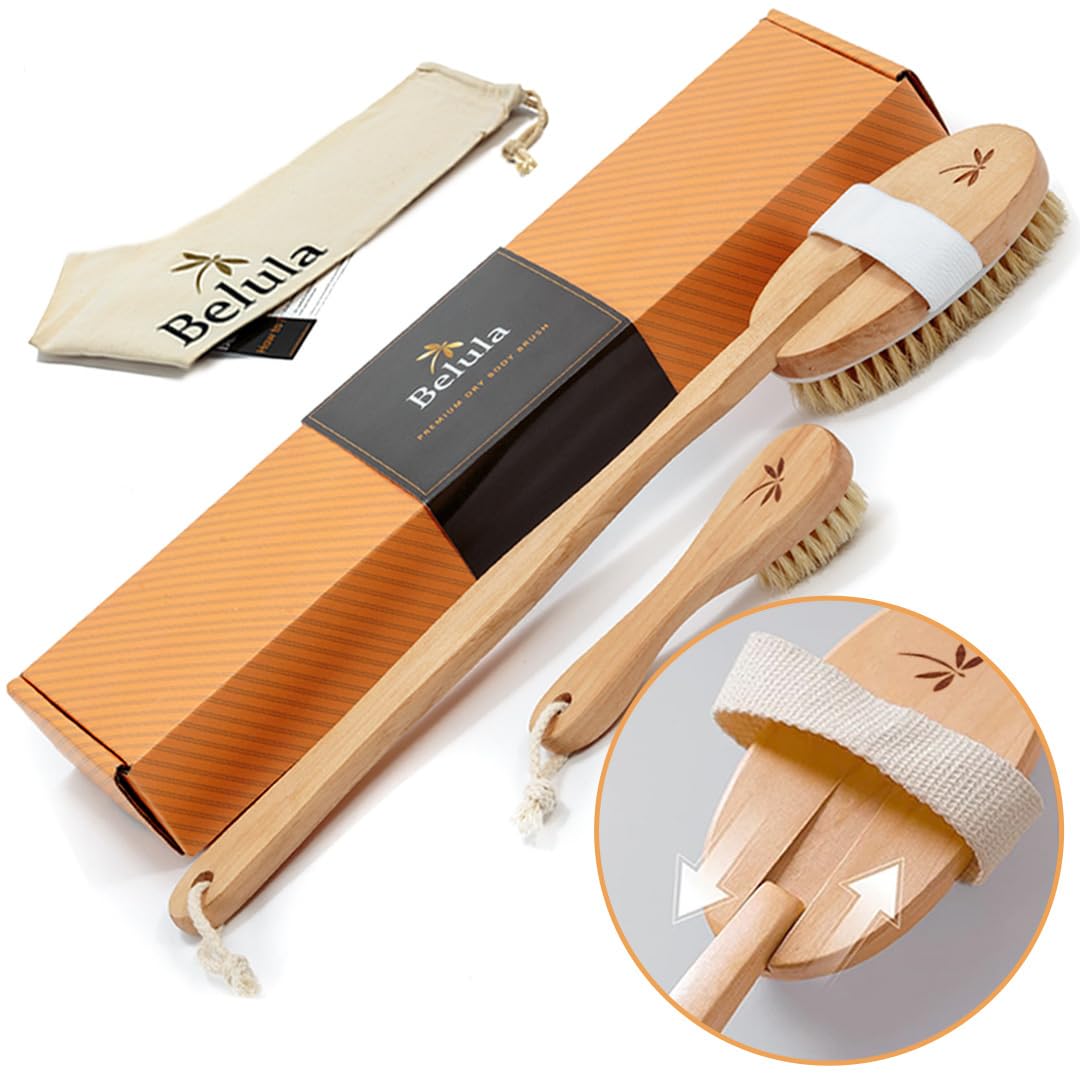 Belula Premium Dry Body Brush Set with Konjac Sponge
