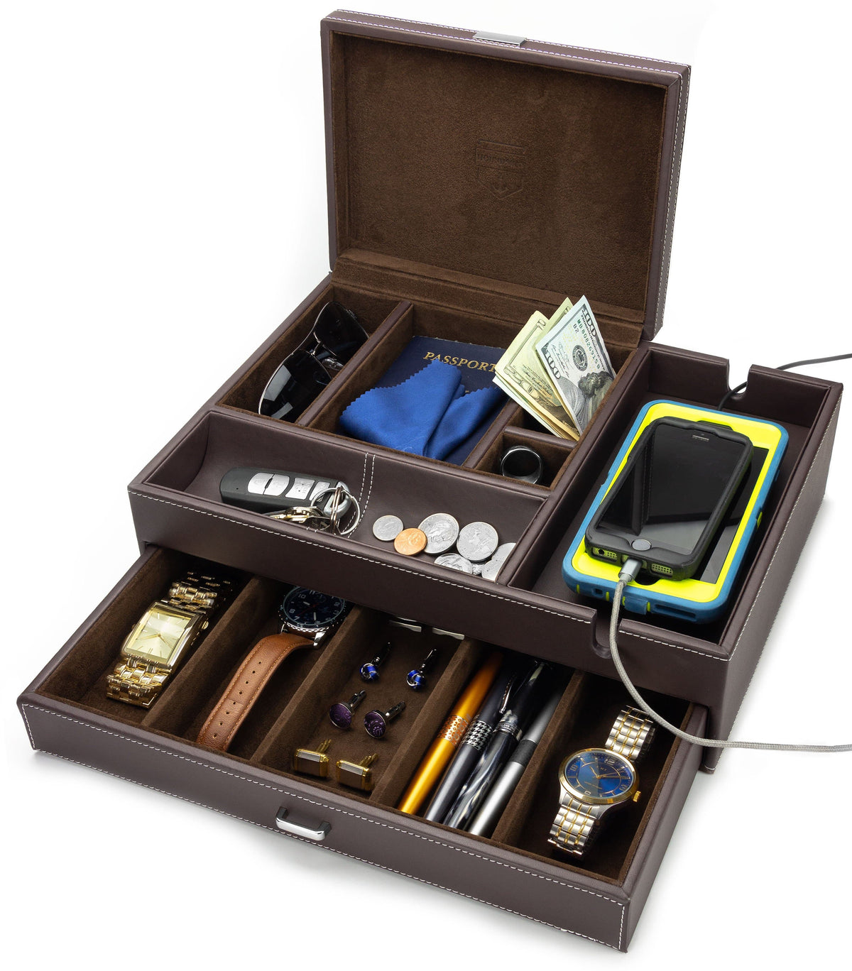 HOUNDSBAY Admiral Big Dresser Valet Box with Charging Station