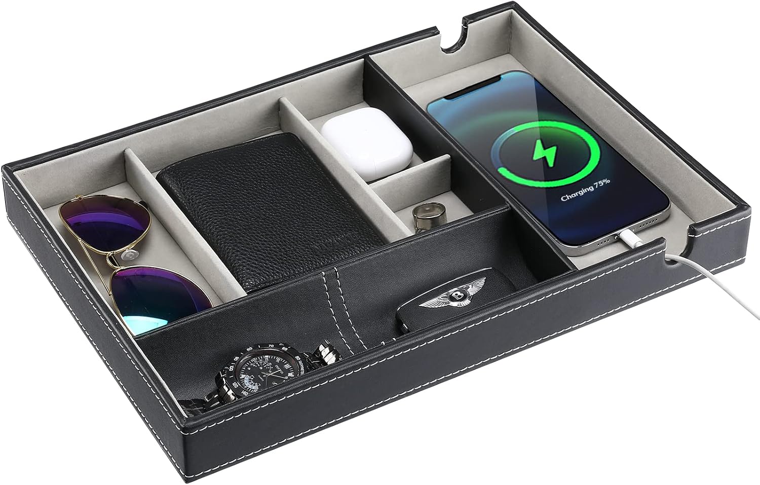 Procase Luxury PU Leather Valet Tray Catchall Box