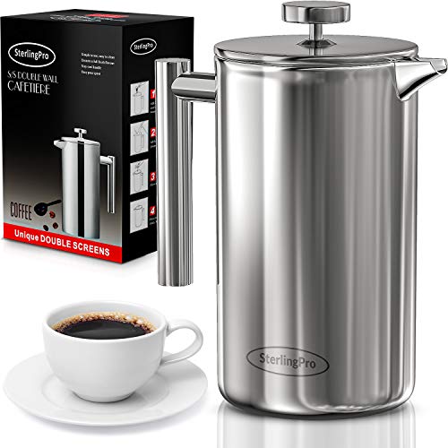 SterlingPro Double Wall Stainless Steel French Press 1L