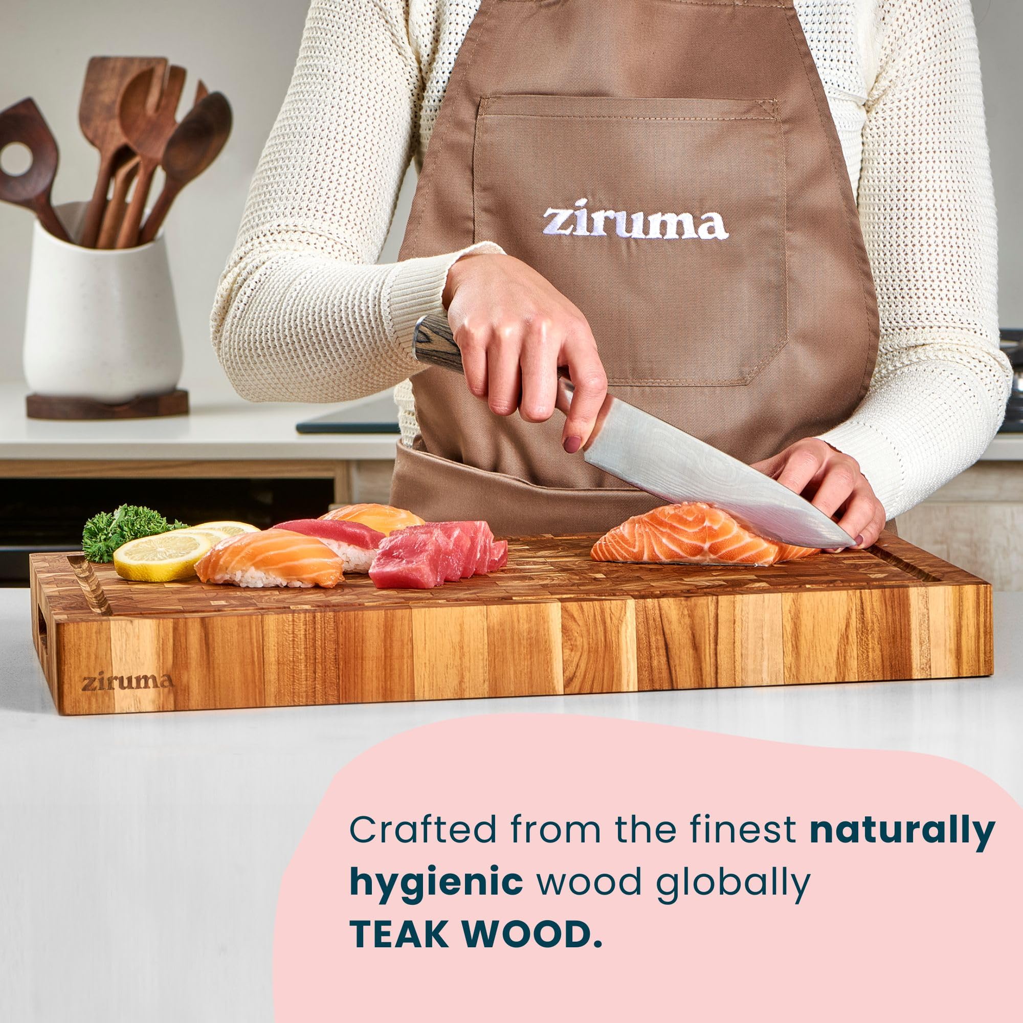 Ziruma End Grain Teak Wood Chopping Block Artisan Made