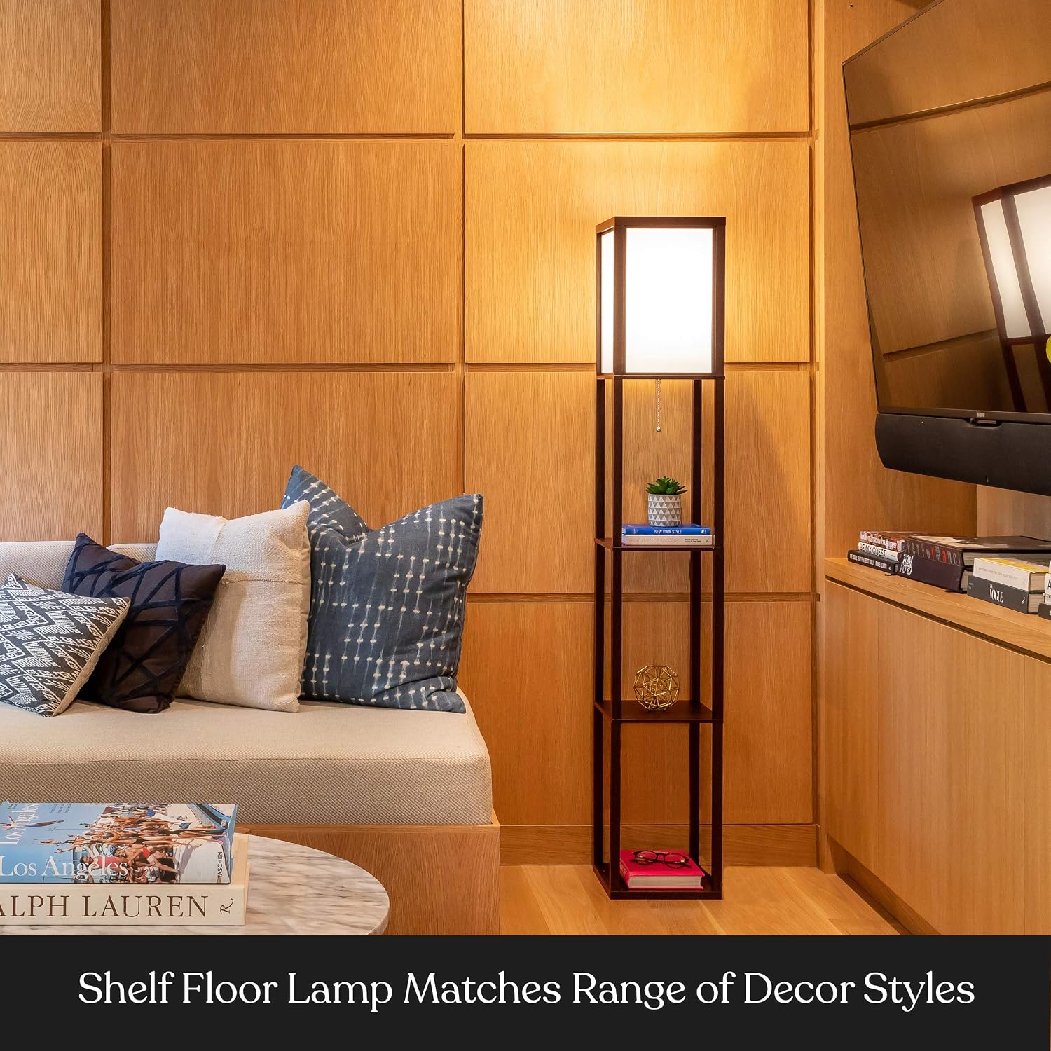 Brightech Maxwell LED Shelf Floor Lamp with USB Ports
