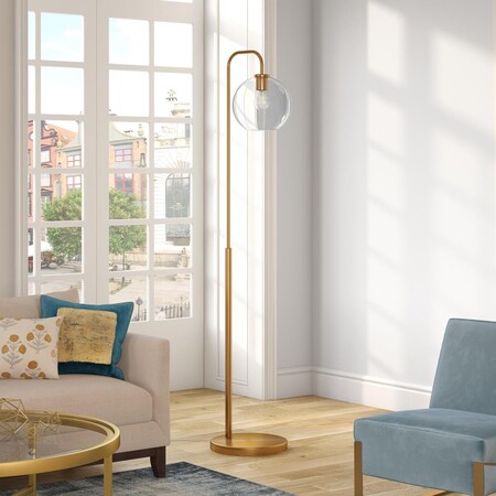 Henn&Hart Modern Brass Arc Floor Lamp with Metal Dome Shade