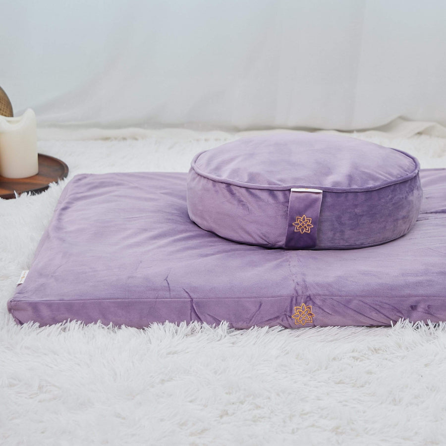 Mindful & Modern Velvet Crescent Meditation Cushion with Zabuton Mat