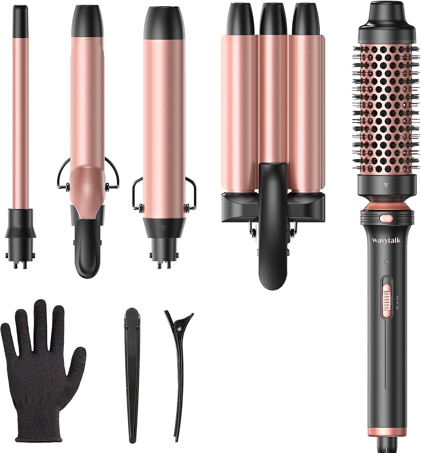Wavytalk 5-in-1 Curling Wand Set with Thermal Brush