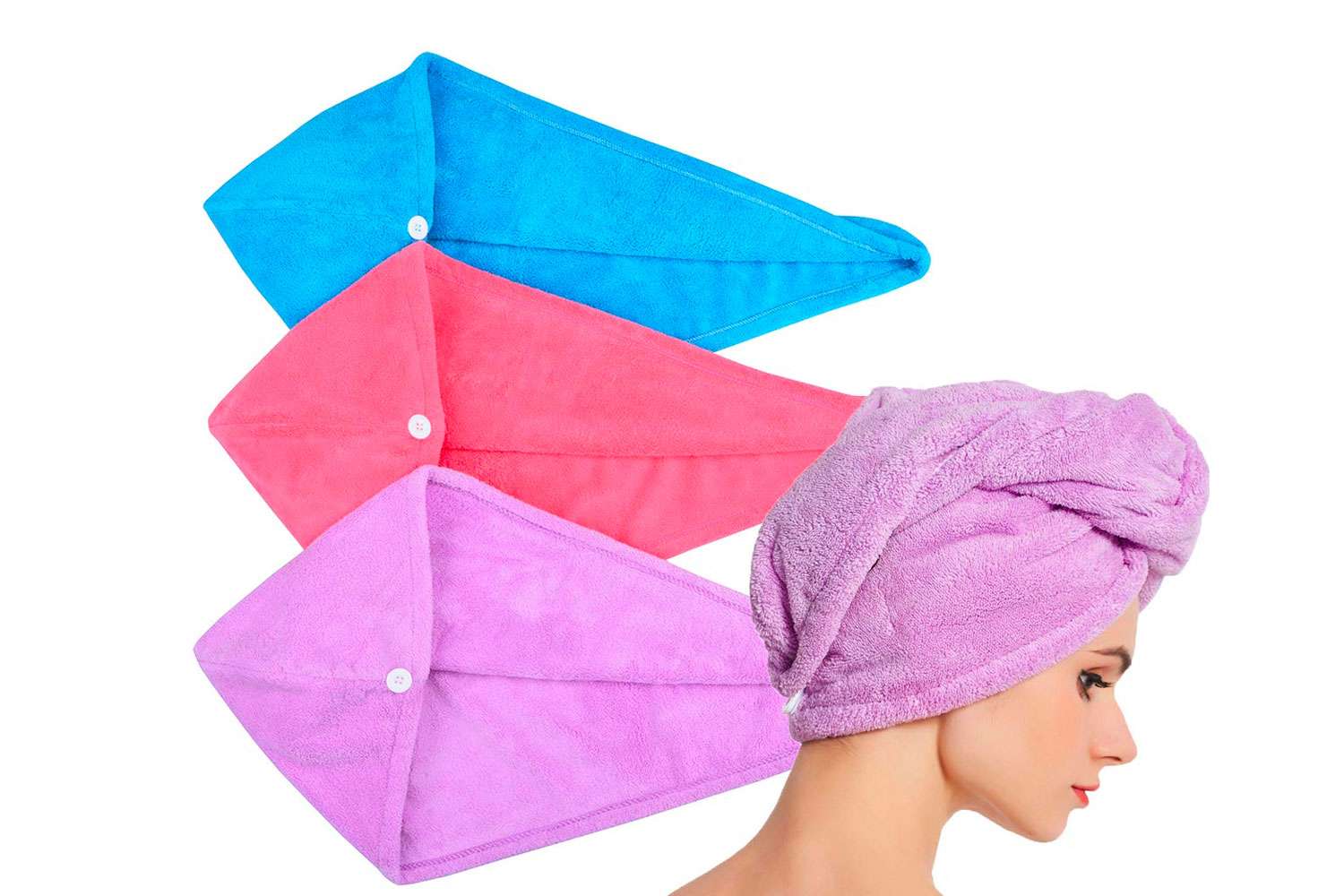 Hopeshine Microfiber Hair Drying Towel with Button