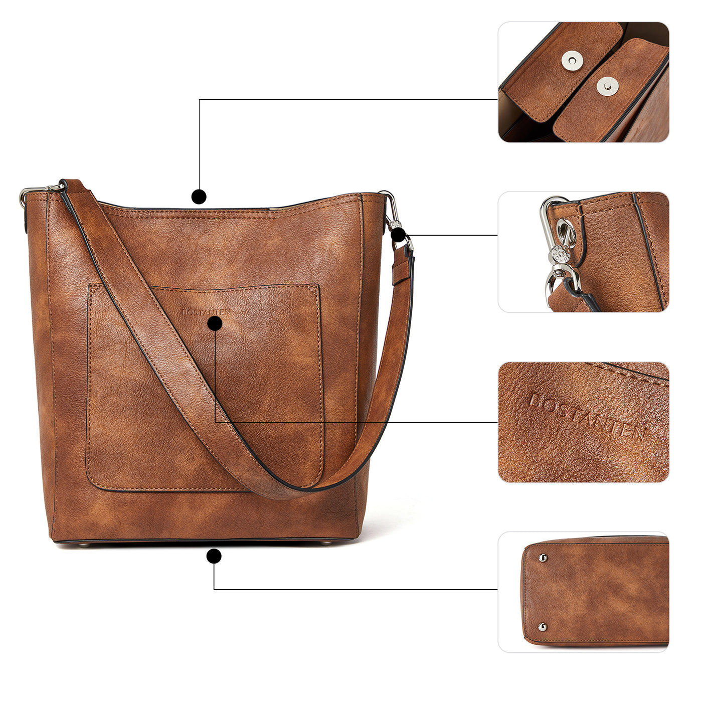 Bostanten Genuine Leather Bucket Handbag Crossbody
