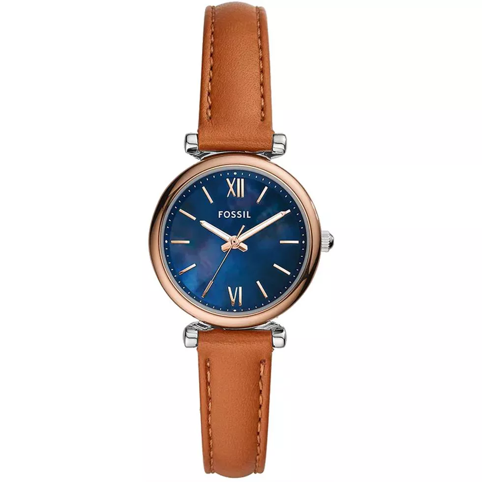 Fossil Carlie Mini Three-Hand Rose Gold Leather Watch