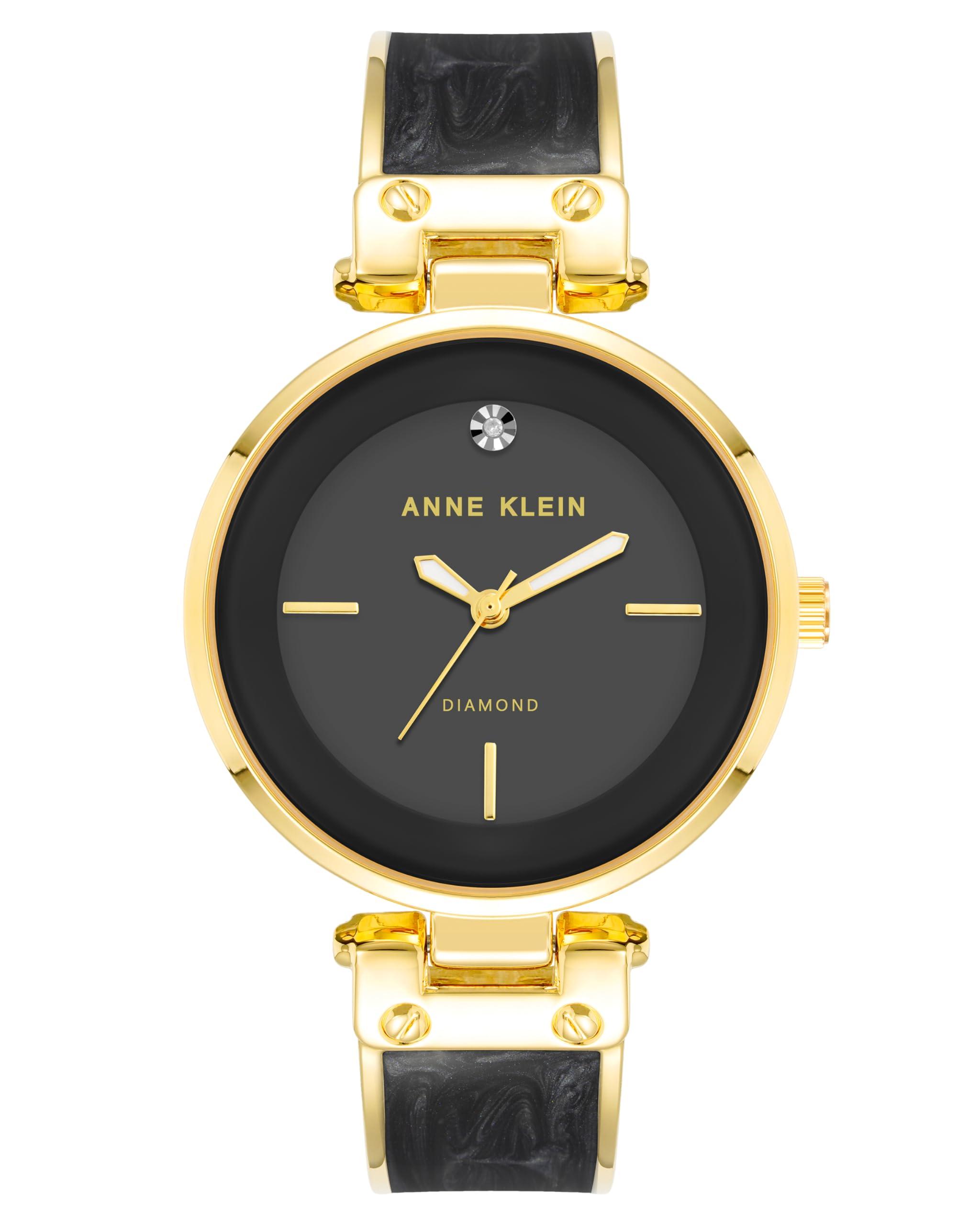 Anne Klein Diamond Dial Petite Leather Strap Watch