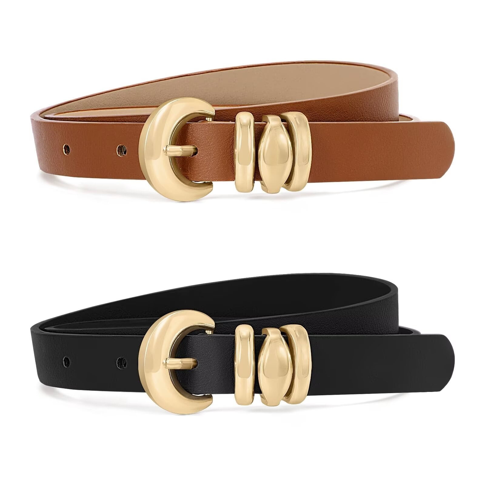 JASGOOD Women's Genuine Leather Skinny Belt with Interlocking Clasp