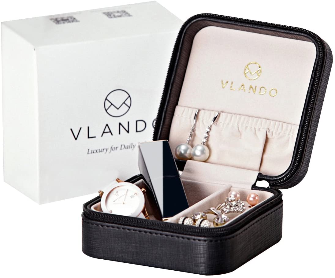 Vlando Small Faux Leather Travel Jewelry Box with Lock